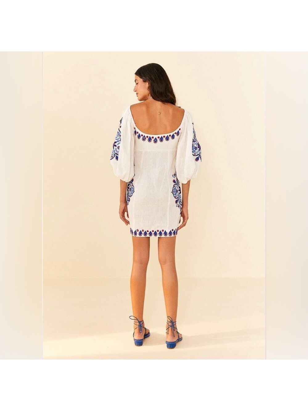 FARM Rio Off-White Navy Embroidery Mini Dress - Picture 8 of 11